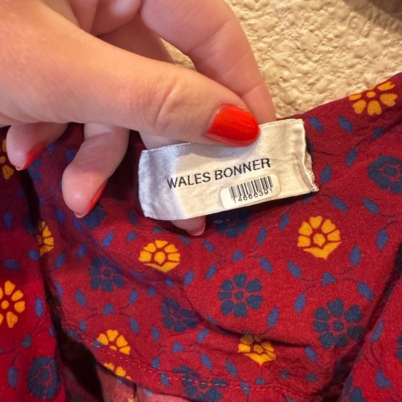 $700 Wales Bonner Madras Gathered Blouse RTR red v-neck long sleeve work blue - Picture 8 of 9